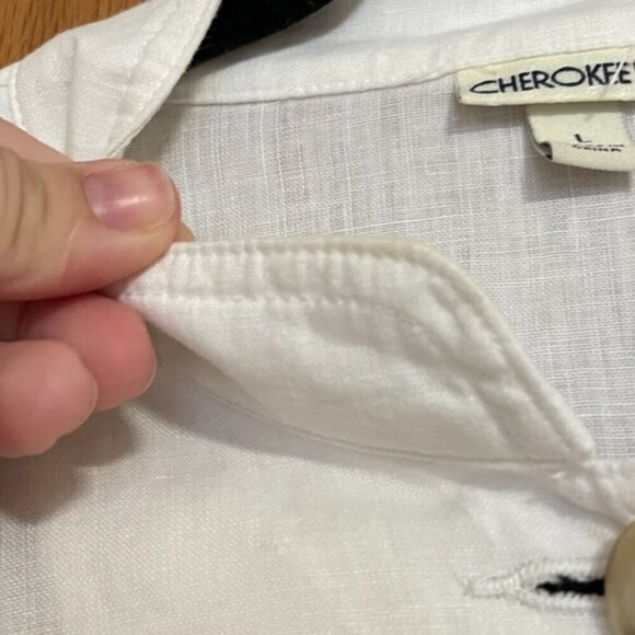 Vintage Cherokee White 100% Linen Button Up Blouse Size Large - Picture 11 of 11